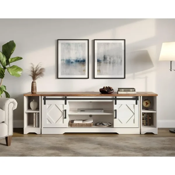 Modern Farmhouse 3 in 1 TV Stand for up to 85" TVs Wood Entertainment Center with Open Storage for Living Room Antique - Image 6