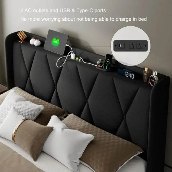 Upholstered Wingback Bed Frame with 4 Storage Drawers for Enhanced Bedroom Organization - Image 4