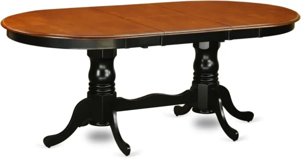 9 Pc Dining Room Set Dining Table with 8 Wooden Dining Chairs Oval Top in Cherry Color and Sleek Black Hardwood Pedestal Legs - Image 3