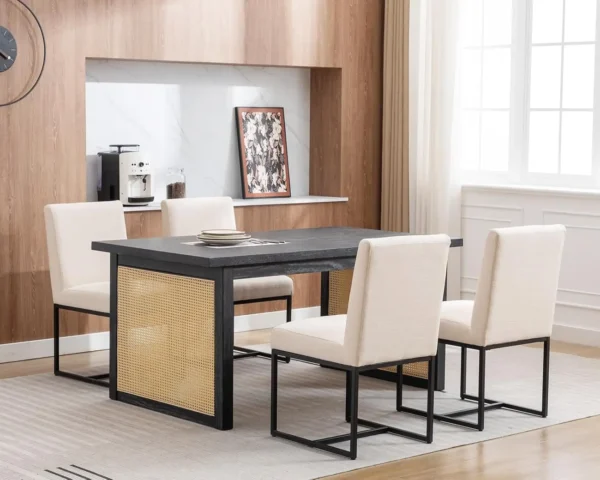 Century Modern Dining Chairs Set of 6 Linen Fabric Kitchen Dining Room Chair Upholstered Dining Chair Side Chair - Image 2