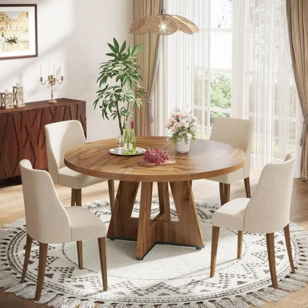 Rustic Farmhouse Dining Table: 47" Round Table for Intimate Meals and Versatile Living - Image 13