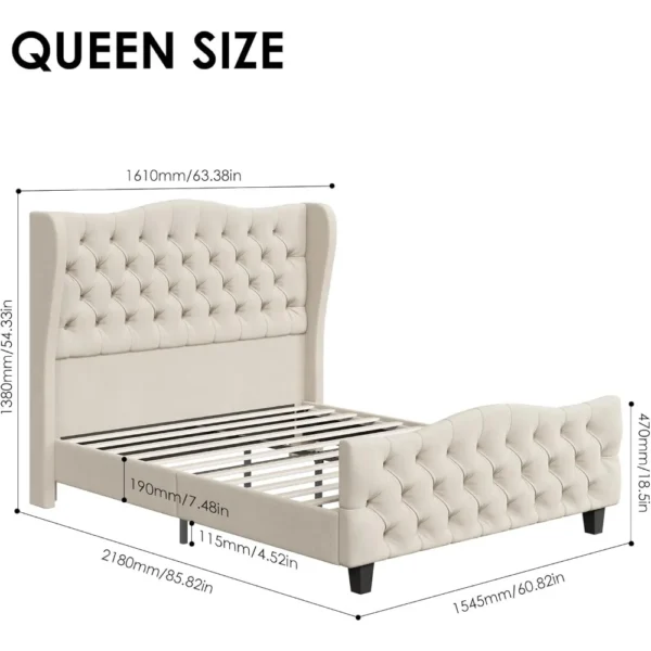 Luxurious Velvet Upholstered Bed Frame with Deep Button Tufted Wingback Headboard and Footboard - Image 2