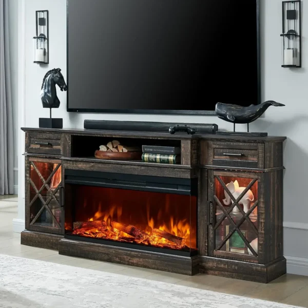 Electric Fireplace TV Stand for TVs up to 80'', Entertainment Center with Glass Door Storage Cabinet, 70'' Large TV Stands - Image 7