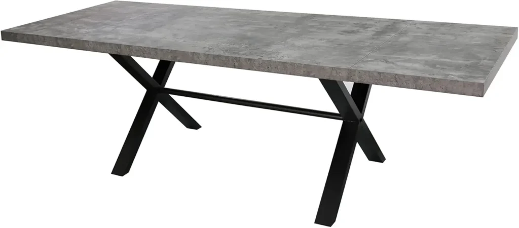 Expandable Dining Table: Extends to 114", Seats 8, Modern Rectangle Design, Carbon Steel Pedestal
