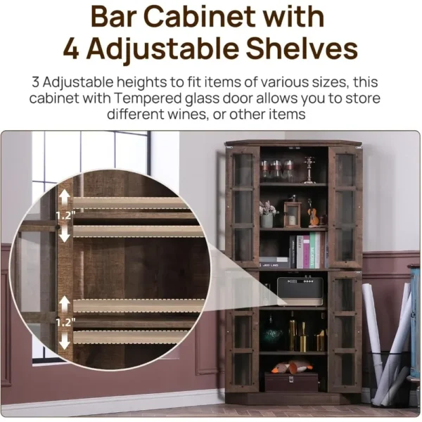 67" Wine Cabinet with Glass Doors, Storage, 6-Tiers Corner Tall Farmhouse Bar Cabinet - Image 6