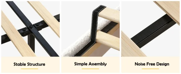 Luxurious Queen Bed Frame: Wingback Headboard, LED Lights, Charging Station, Upholstered Platform, Easy Assembly - Image 11
