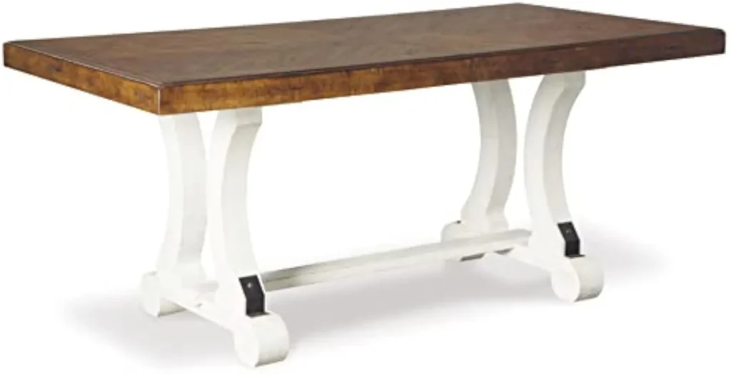 Farmhouse Rectangular Extension Dining Table: Seats 8, White & Brown, Solid Pine