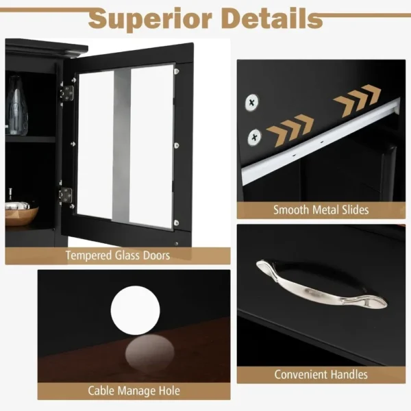 44"D X 17"W X 72.5"H Wine Cabinet with Storage, Glass Doors, Drawers, Wine Rack, Adjustable Shelves, Farmhouse Bar Cabinet - Image 6