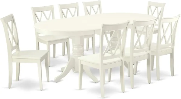 9 Piece Dining Table Set Includes an Oval Dining Room Table with Butterfly Leaf and 8 Wood Seat Chairs 40x76 Inch Linen White - Image 2