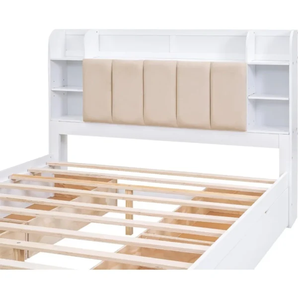 Queen Size Bed Frame with Storage Headboard,Shelves and 4 Drawers, Solid Wood Queen Size Platform Bed Frame - Image 6