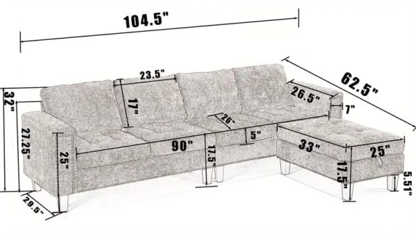 The Sofira Chenille Classic Couch with Ottoman - Image 3