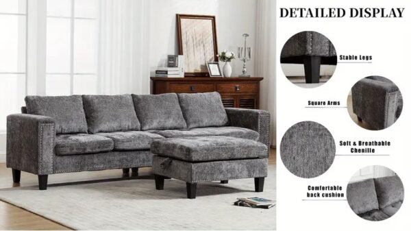 The Sofira Chenille Classic Couch with Ottoman - Image 5