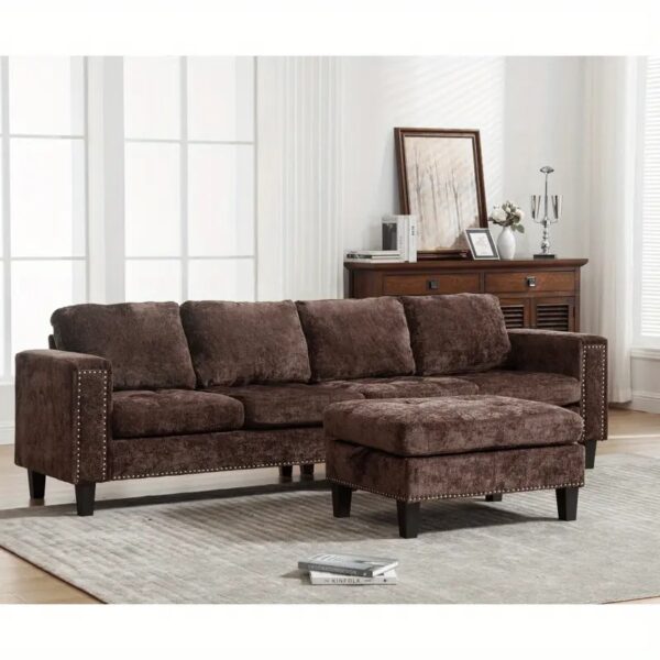 The Sofira Chenille Classic Couch with Ottoman - Image 8