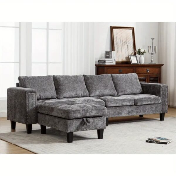 The Sofira Chenille Classic Couch with Ottoman - Image 9