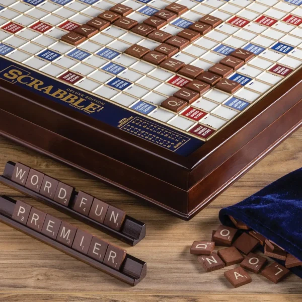 Deluxe Scrabble: Mahogany Cabinet with Rotating Game Board for Enhanced Gameplay - Image 3