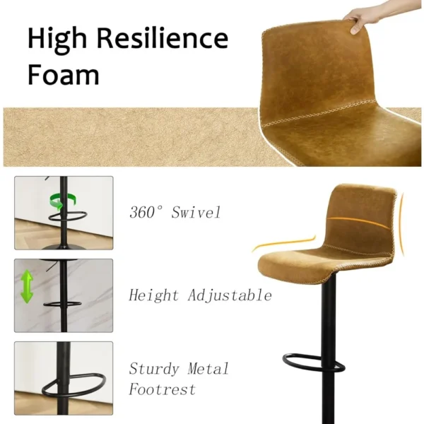 Swivel Bar Stools Set of 4, Counter Height Bar Stools with Back, Adjustable Stools 24" to 32", Faux Leather Stool - Image 5