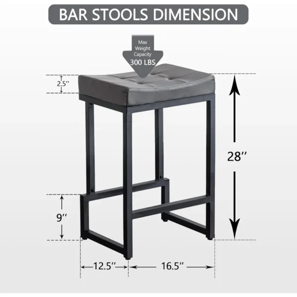 3-Piece 28" Counter Height Bar Stools in Grey Faux Leather with Backless Saddle Design - Image 4