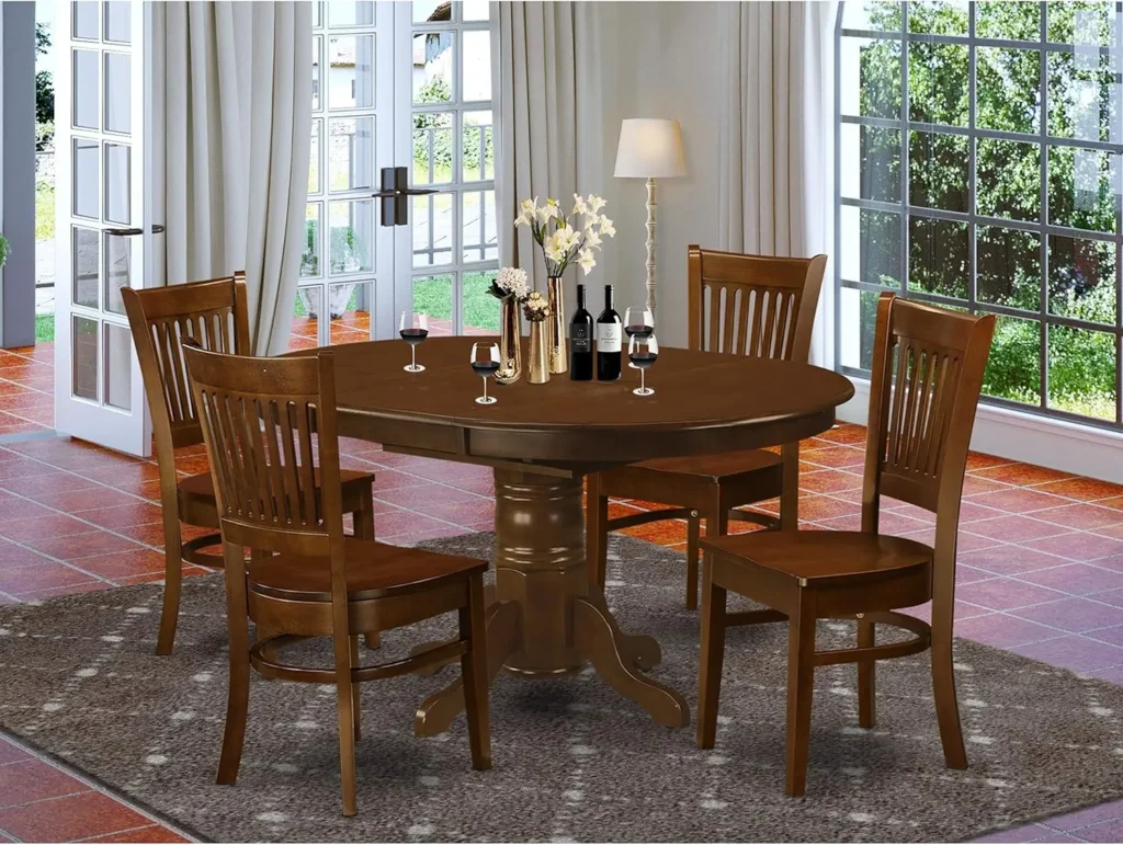 5-Piece Espresso Kitchen Table Set with Oval Dining Table and 4 Dining Chairs (42x60 Inch)