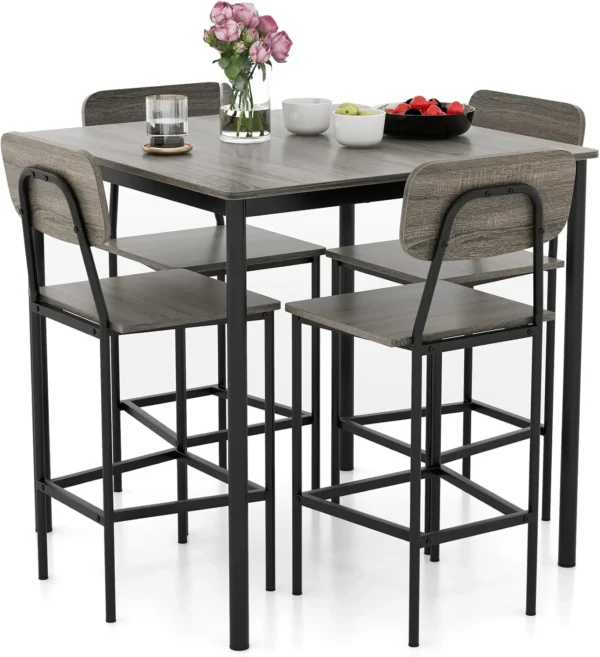 5-Piece Counter Height Dining Table Set: Industrial Style, Sturdy MDF & Steel Frame, Space-Saving Design, Easy Assembly
