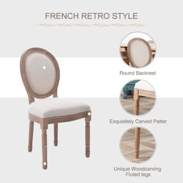 French Country Dining Chairs Set of 6, Vintage Louis Chairs with Curved Backrest and Beautifully Carved Solid Wood Frame - Image 3