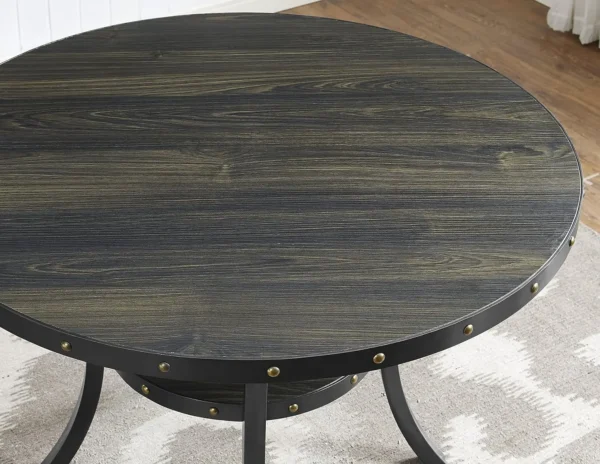 Espresso Wood Counter Height Dining Set with Tan Fabric Nailhead Stools with Metal Legs and Framework Sturdy - Image 3