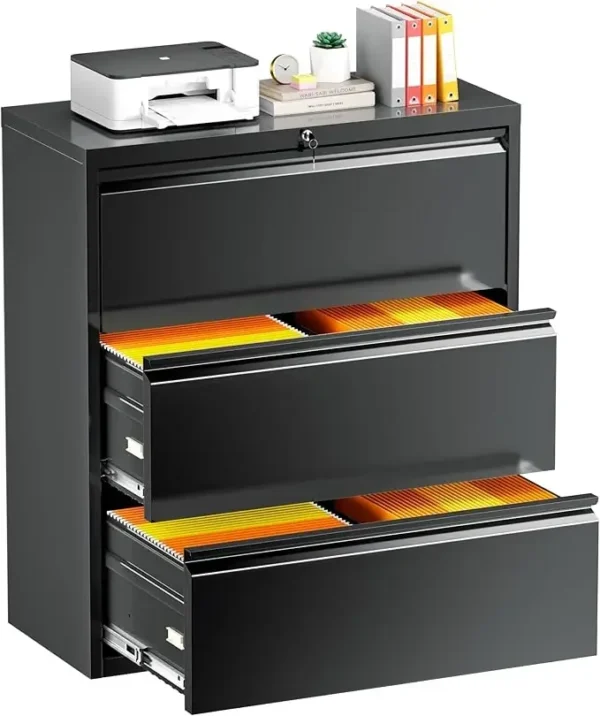 Lateral File Cabinetwit Lock, 3 Drawer, for Legal/Letter A4 Size, Metal Steel Locking Wide File Cabinet for Home Office - Image 8