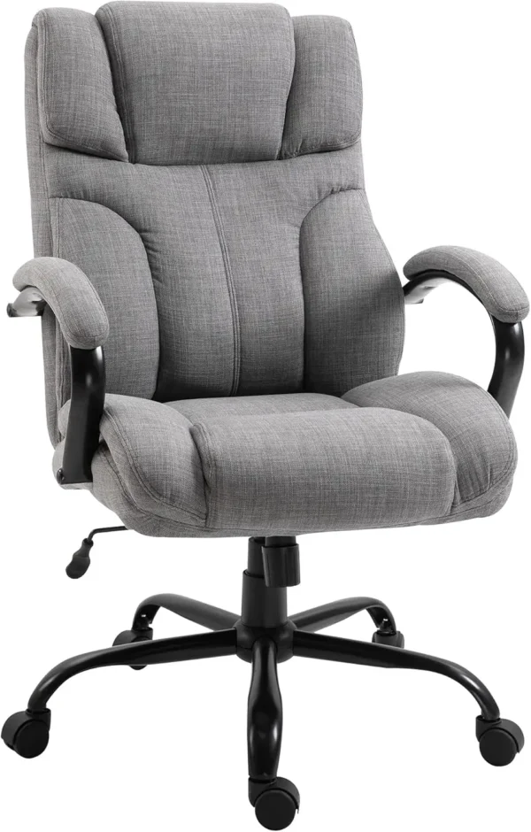 Wide Seat Executive Office Chair: Adjustable Height, Swivel Wheels, Linen Upholstery (Blue, Cream White, Deep Grey, Light Grey) - Image 8