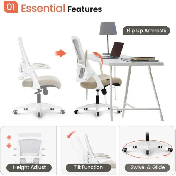 High Back Mesh Chair with Adjustable Height and Ergonomic Design for Home Office Computer Desk | Beige, Black, Grey | USA - Image 3
