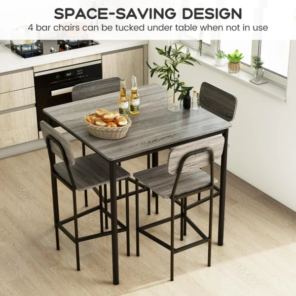 5-Piece Counter Height Dining Table Set: Industrial Style, Sturdy MDF & Steel Frame, Space-Saving Design, Easy Assembly - Image 3