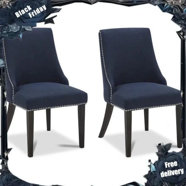 Farmhouse Dining Chairs with Nailhead Trim, Fabric High Back upholstered Chairs, Dining Room Chairs Set of 2