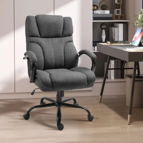 Wide Seat Executive Office Chair: Adjustable Height, Swivel Wheels, Linen Upholstery (Blue, Cream White, Deep Grey, Light Grey) - Image 2