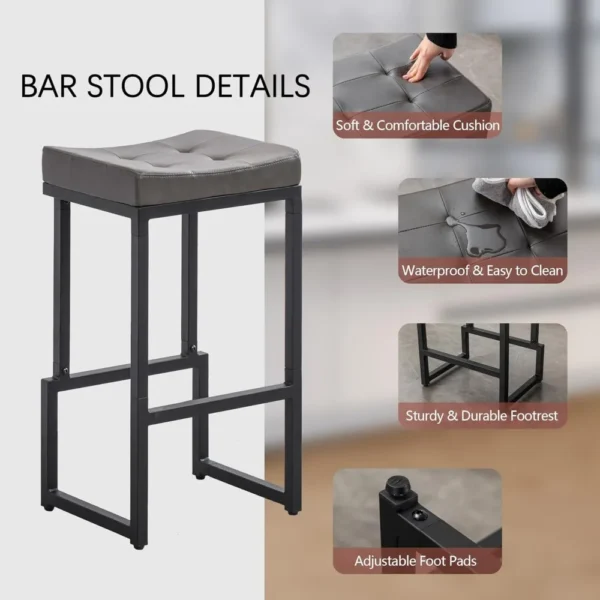 3-Piece 28" Counter Height Bar Stools in Grey Faux Leather with Backless Saddle Design - Image 5