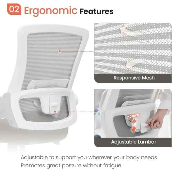 High Back Mesh Chair with Adjustable Height and Ergonomic Design for Home Office Computer Desk | Beige, Black, Grey | USA - Image 4