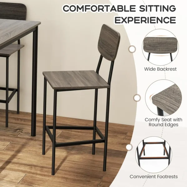 5-Piece Counter Height Dining Table Set: Industrial Style, Sturdy MDF & Steel Frame, Space-Saving Design, Easy Assembly - Image 5