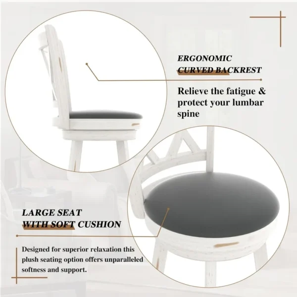 24" Antique White Swivel Counter Stools with Upholstered High Back (Set of 2) - Image 5
