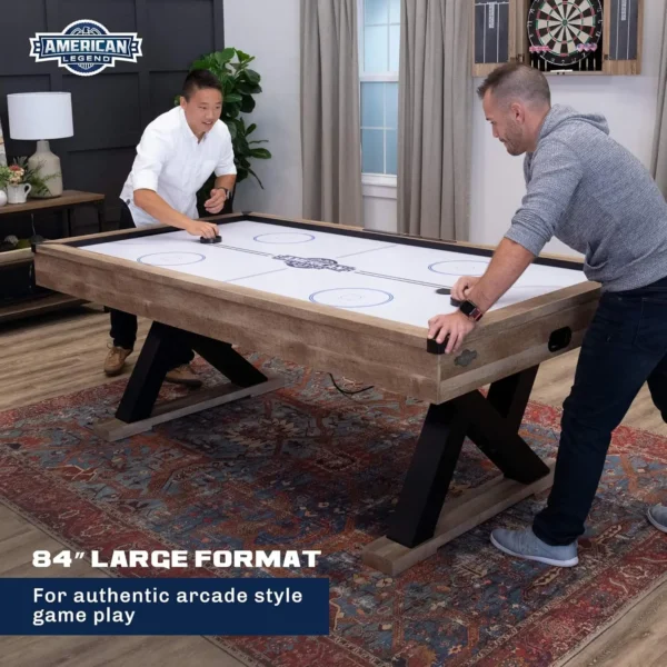 84" Air-Powered Hockey Table: Rustic Wood, Modern Design, K-Shaped Legs - Image 3