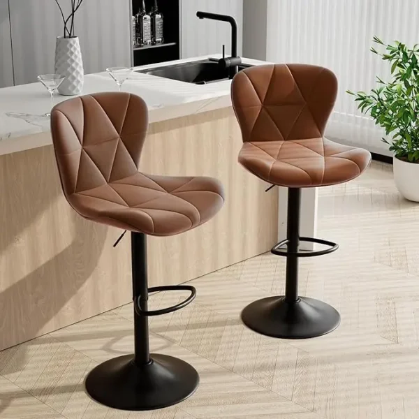 Adjustable Swivel Barstools with High Backrest - Set of 2 - Image 9