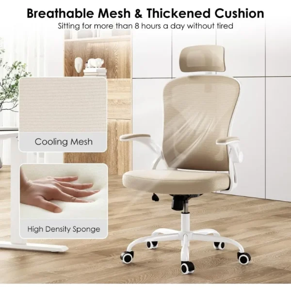 Ergonomic Office Chair with Headrest, Adjustable Lumbar Support, Flip-up Armrests, Breathable Mesh Back, 5-Year Warranty - Image 6