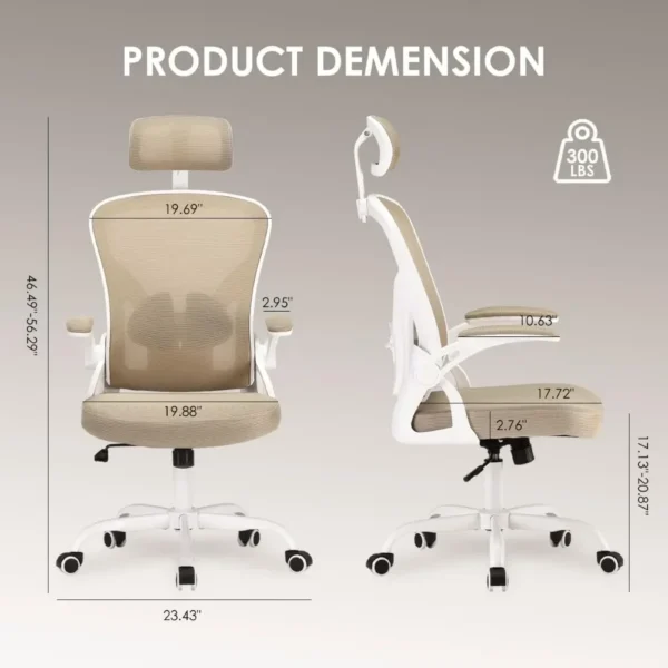 Ergonomic Office Chair with Headrest, Adjustable Lumbar Support, Flip-up Armrests, Breathable Mesh Back, 5-Year Warranty - Image 2