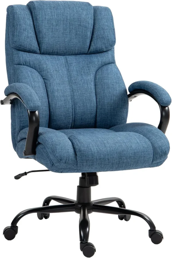 Wide Seat Executive Office Chair: Adjustable Height, Swivel Wheels, Linen Upholstery (Blue, Cream White, Deep Grey, Light Grey) - Image 5
