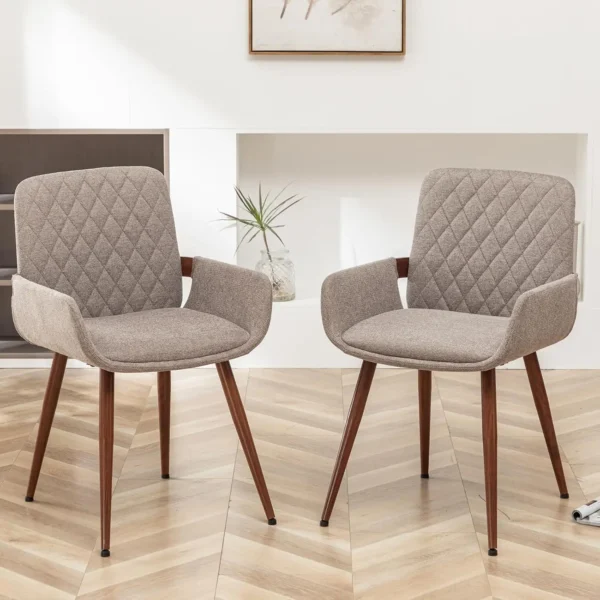 Mid Century Modern Faux Leather Dining Chairs Set of 2, Green, Upholstered Seat, Metal Legs, Adjustable Foot for Kitchen Dining - Image 9