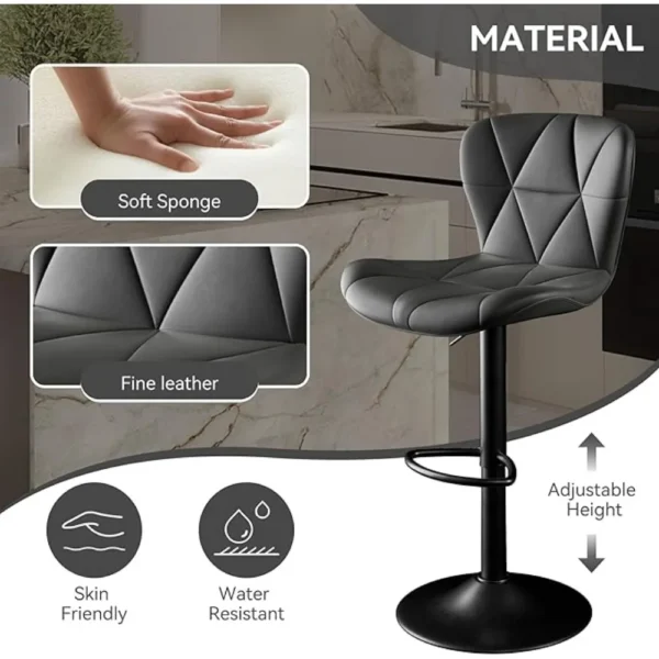 Adjustable Swivel Barstools with High Backrest - Set of 2 - Image 3