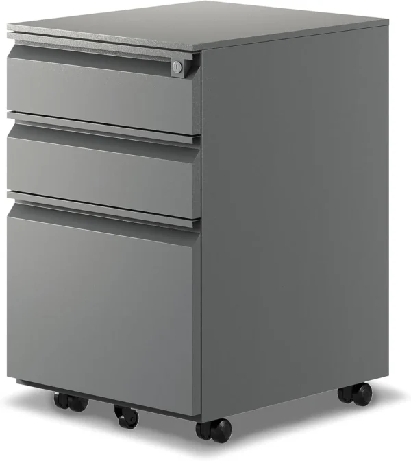 3-Drawer Mobile File Cabinet with Rolling Casters for Legal Documents, Available in Black, Grey, or White, Made in the USA - Image 8