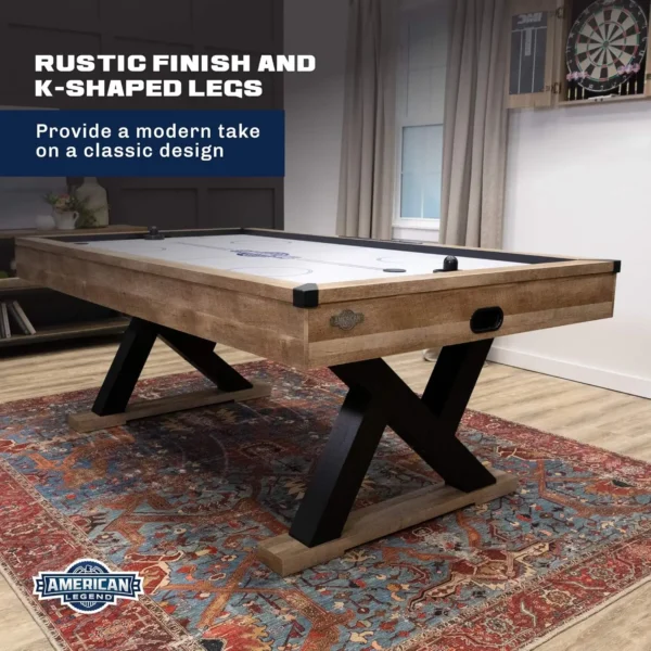 84" Air-Powered Hockey Table: Rustic Wood, Modern Design, K-Shaped Legs - Image 2