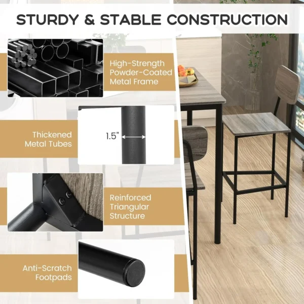 5-Piece Counter Height Dining Table Set: Industrial Style, Sturdy MDF & Steel Frame, Space-Saving Design, Easy Assembly - Image 6