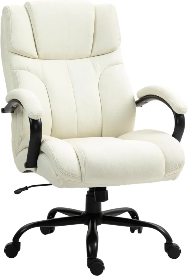 Wide Seat Executive Office Chair: Adjustable Height, Swivel Wheels, Linen Upholstery (Blue, Cream White, Deep Grey, Light Grey) - Image 6