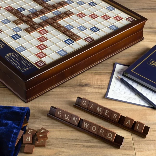Deluxe Scrabble: Mahogany Cabinet with Rotating Game Board for Enhanced Gameplay - Image 4