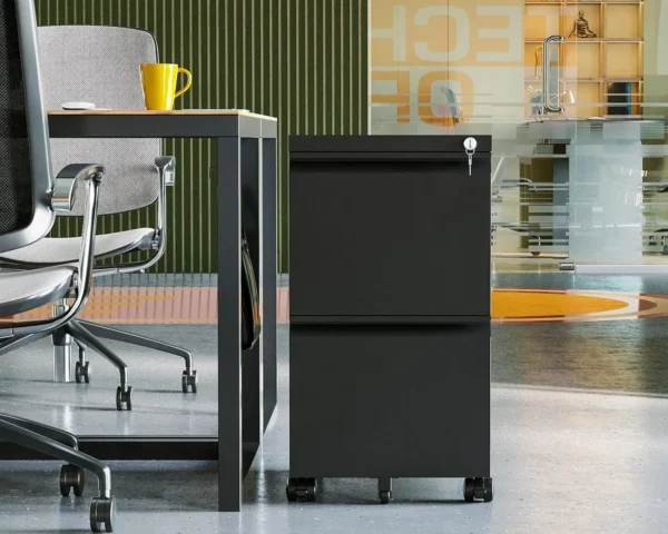 Fully Assembled 2-Drawer Rolling File Cabinet with Lock for Home Office, Black - Image 2