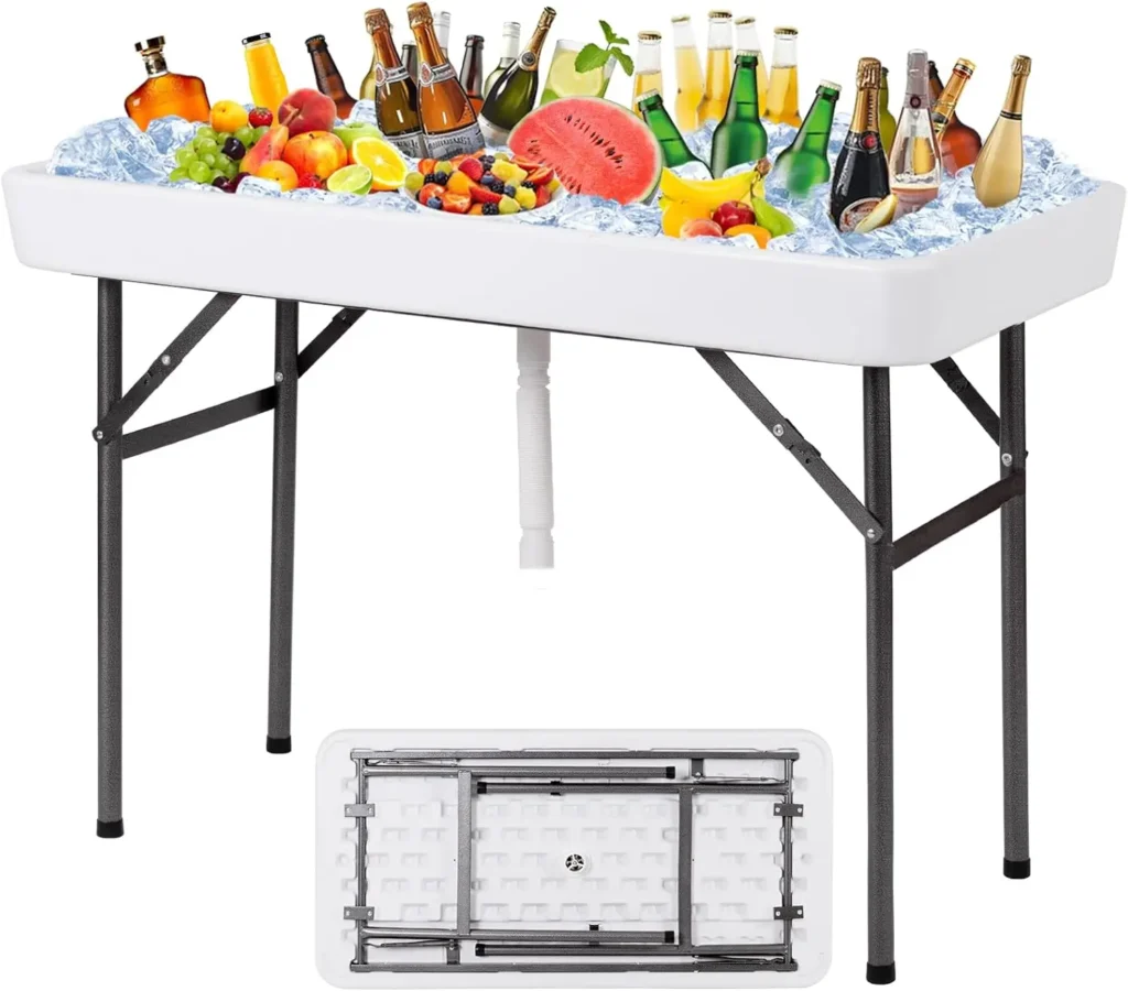 Folding Ice Cooler Table with Matching Skirt: Perfect for Outdoor Gatherings
