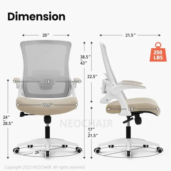 High Back Mesh Chair with Adjustable Height and Ergonomic Design for Home Office Computer Desk | Beige, Black, Grey | USA - Image 2